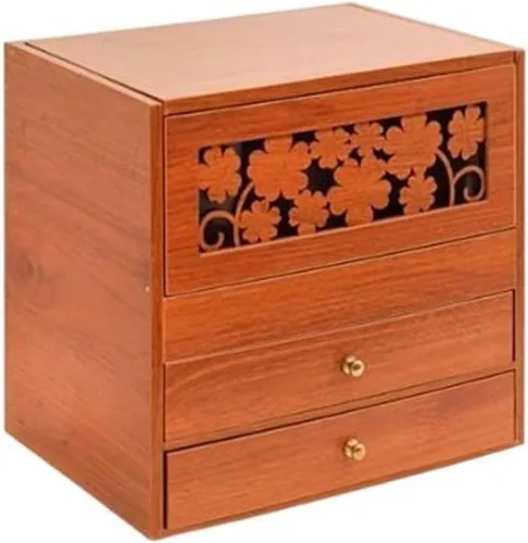 Organizador de maquillaje, organizador de maquillaje de madera retro con espejo y 2 cajones, soporte grande para brochas de cuidado de la piel para