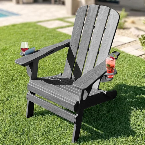 Miniatura 14 de Silla Adirondack plegable con soporte para tazas, sillas de patio de plástico HDPE para todo tipo de clima, silla para hoguera, sillas de césped al