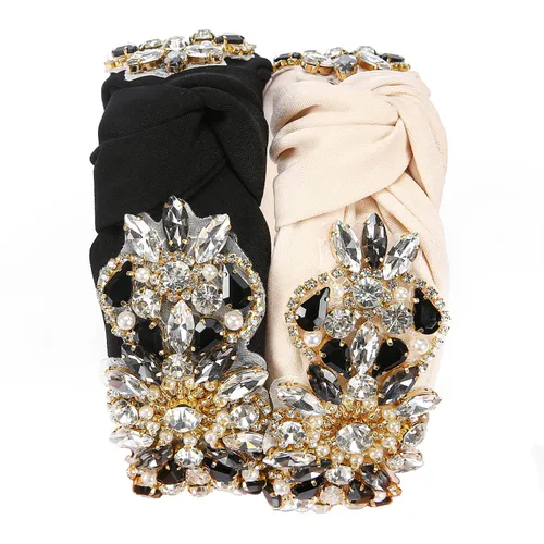 Miniatura 5 de Diademas anudadas para mujer, diadema de cristal con diamantes de imitación, joyería hecha a mano, accesorios para el cabello, banda ancha de moda