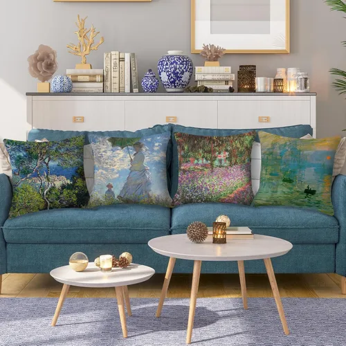 Miniatura 2 de Claude Monet - Juego de 4 fundas de almohada de pintura de 18 x 18 pulgadas, fundas de almohada cuadradas decorativas para sofá, auto