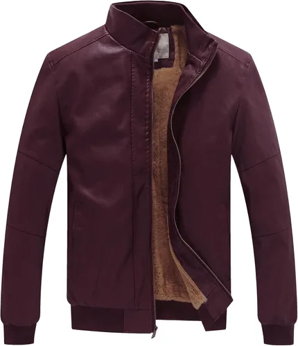 Miniatura 11 de WenVen Chaqueta de piel sintética con cuello alto y forro polar para hombre