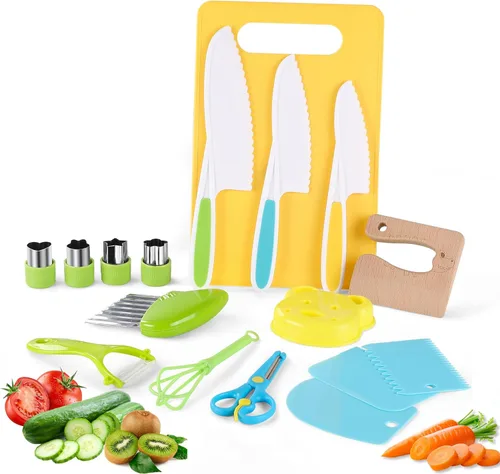 Miniatura 6 de 9 piezas Montessori utensilios de cocina utensilios de cocina para hornear, juego de cuchillos para niños para cocinar real con tablas de cortar