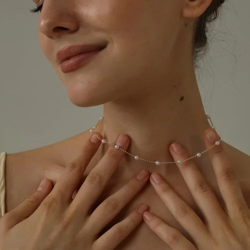 Miniatura 4 de Collares de perlas para mujer, gargantilla de perlas chapadas en oro de 14 quilates, collar de perlas de oro delicado, gargantilla de oro simple