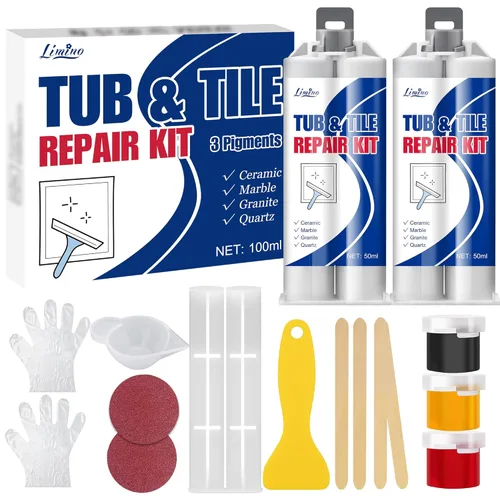 Kit de reparación de azulejos, kit de reparación de porcelana para reparar arañazos, astillas, abolladuras, agujeros en la bañera y la bandeja de