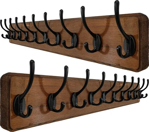 Miniatura 22 de WEBI Perchero de Abrigo Montado en Pared, Ganchos de Abrigo Montados en Pared, 16" de Agujero a Agujero, Colgador de Abrigo de Pared, Riel de Madera