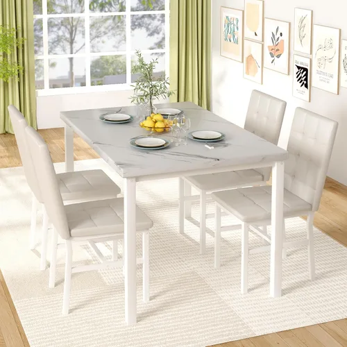 Miniatura 5 de Hooseng Juego de mesa de cocina de 5 piezas, juego de mesa de comedor de mármol, 4 sillas, juego de mesa de comedor para cocina, sala de estar, Negro