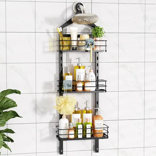 Miniatura 11 de ODesign Organizador de ducha de 2 niveles de altura ajustable, organizador de almacenamiento de estantes de baño, cesta de color negro