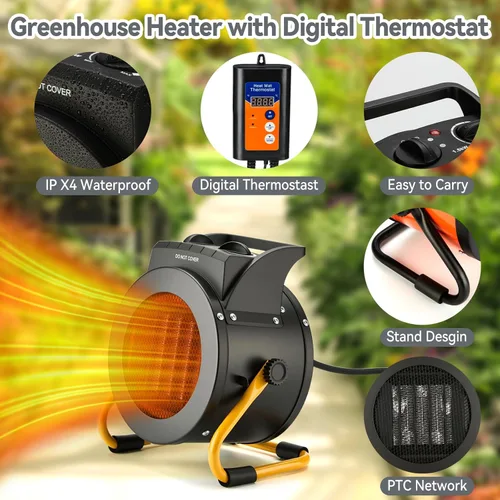 Miniatura 3 de Calentador de invernadero con termostato, calentadores para exteriores para patio, 3 modos para calentamiento rápido de cerámica PTC, protección