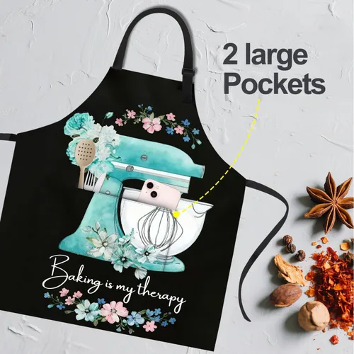 Miniatura 7 de ANNA QUEEN Delantal con 2 bolsillos impermeable para mujeres y hombres, estampado floral ajustable para cocina, hornear, barbacoa