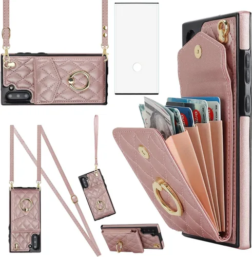 Asuwish Funda de teléfono para Samsung Galaxy Note 10 5G con protector de pantalla de vidrio templado y correa para la muñeca, anillo con bloqueo