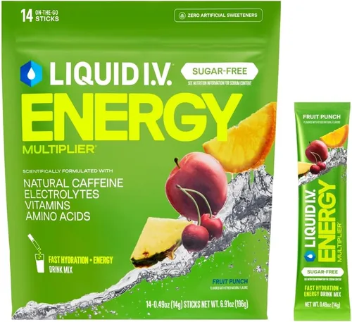 Miniatura 5 de Liquid I.V.® Multiplicador de hidratación sin azúcar, sin energía, fresa y kiwi, mezcla de bebida en polvo con electrolitos, 1 paquete (14 porciones)
