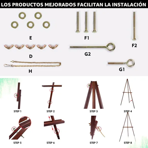 Miniatura 8 de Conda Trípode de madera de 63 pulgadas con bandeja, caballete ajustable con marco A para letrero de boda, caballetes plegables para pintar lienzos