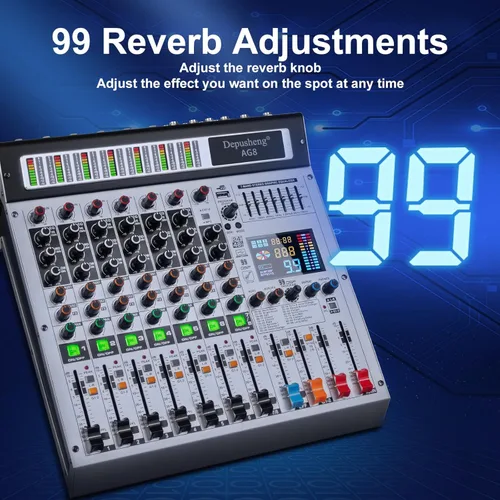 Miniatura 6 de Depusheng AG8 Mezclador de audio profesional de 8 canales con reproductor MP3, fuente USB de grabación, con agrupación y 2 interfaces AUX, 99