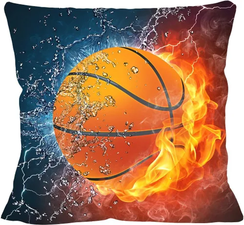Home Décor - Funda de cojín cuadrada de felpa corta y súper suave con cremallera invisible, 18 x 18 pulgadas, sin relleno, temática de baloncesto