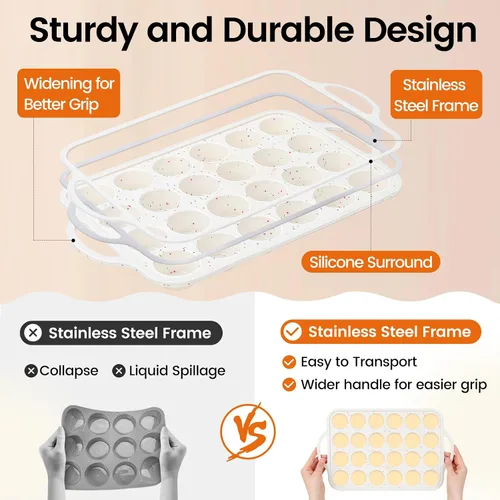 Miniatura 3 de Moldes de silicona para magdalenas con marco reforzado de metal - 24 tazas, moldes de silicona duraderos para magdalenas, cupcakes, libres de BPA