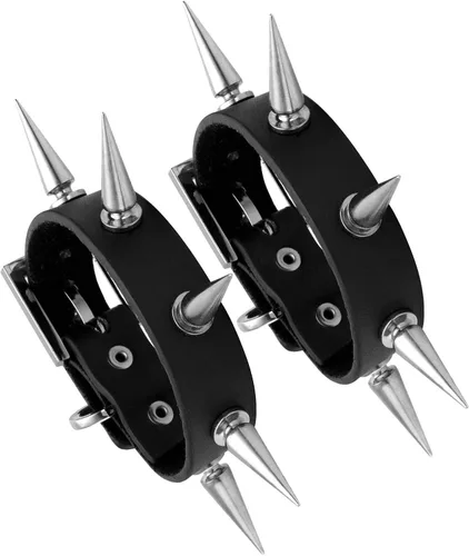 Miniatura 2 de MILAKOO 2 pulseras de piel sintética estilo punk con remaches acentuados