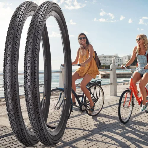Miniatura 8 de 26 Inch Bike Tires 26 X 2.125(57-559) Replacement Tires or Schrader Valve Inner Tubes AV 32mm for Beach Cruiser Bike Par negro con palanca