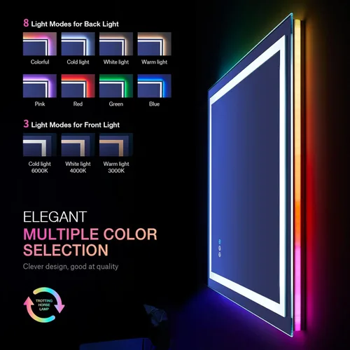 Miniatura 3 de LOAAO Espejo de baño LED de 24 x 36 pulgadas con luces, antiniebla, regulable, retroiluminación RGB + iluminación frontal, espejo de tocador de baño