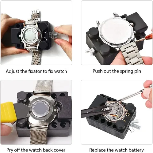 Miniatura 4 de BYNIIUR Kit de reparación de reloj herramientas de barra de resorte abridor de caja de reloj kit de herramientas de repuesto de batería de reloj