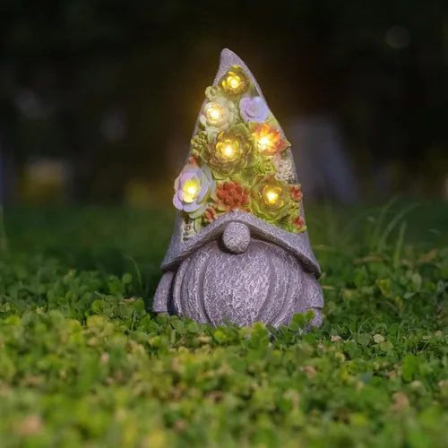 Miniatura 9 de Estatuas solares de jardín con suculentas y luces LED, estatuas de gnomos de jardín para patio, exterior, patio, balcón, jardinería, inauguración