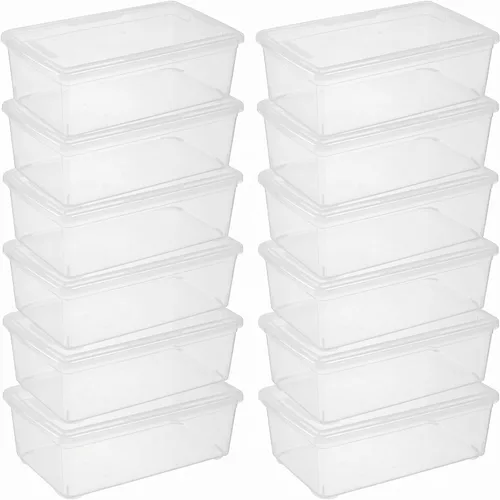 novelinks Paquete de 12 contenedores de almacenamiento de plástico de 6 cuartos con tapas, contenedores de almacenamiento apilables con tapas,