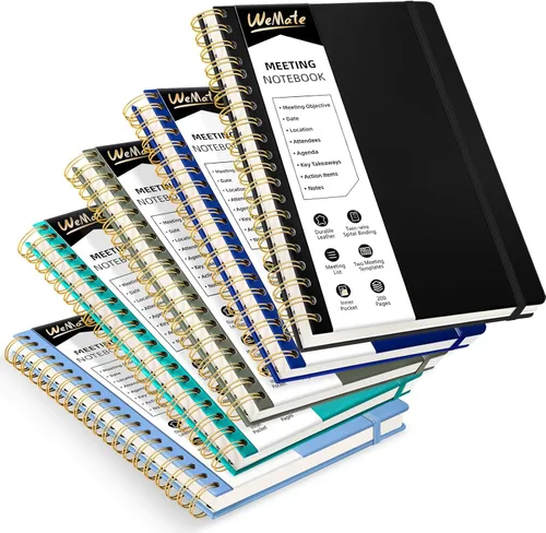 Miniatura 10 de WEMATE Cuaderno de Reuniones para Trabajo B5 (7"x10") - Cuaderno de Trabajo de Cuero PU con Agenda, Elementos de Acción y Notas - 200 Páginas