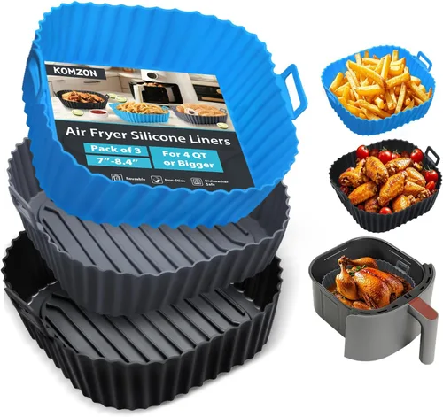 Miniatura 8 de Komzon Forros de Silicona para Freidora de Aire 3 PCS, Forros para Freidora de Aire Reutilizables, Forros de Silicona para Canasta de Freidora