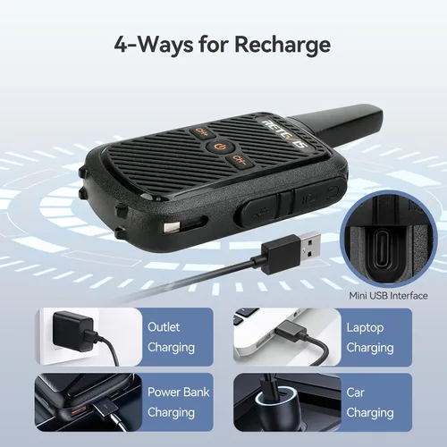 Miniatura 11 de Retevis Walkie Talkies RT15 de largo alcance, mini walkie talkie de carga rápida, USB de carga rápida, radios recargables de 2 vías para adultos