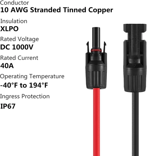 Miniatura 2 de Conectores solares en Y, adaptador paralelo de cable de 10AWG para panel solar (Rojo y Negro)