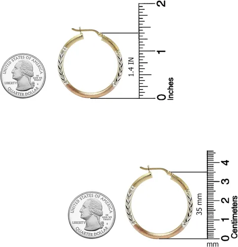 Miniatura 4 de LeCalla Joyería de plata de ley - Aretes de aro de tres tonos con corte de diamante para mujer, Plata de ley, no conocido