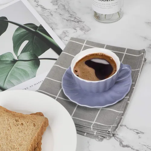 Miniatura 3 de amhomel Juego de 6 tazas de café y platillos de porcelana, tazas de capuchino de 4 onzas, colores fríos surtidos