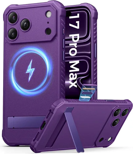 ASAFCASE Funda magnética para iPhone 17 Pro Max, soporte integrado, compatible con MagSafe, resistente caída de grado militar, control de cámara,