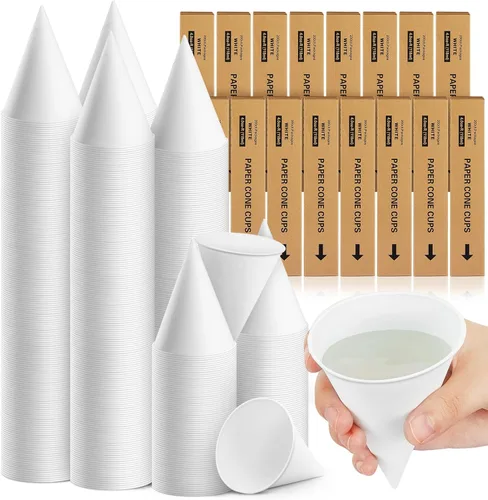 Miniatura 16 de Roshtia 800 tazas de cono de papel gruesas desechables para hielo afeitado, dispensador de enfriador de agua para granizados, color blanco