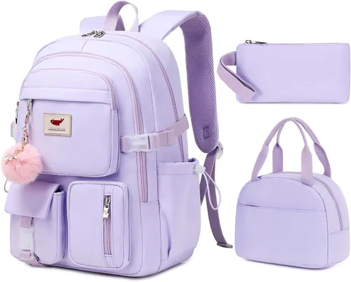 Miniatura 8 de Mochila para laptop de 15.6 pulgadas, para escuela primaria y secundaria, mochilas universitarias con lonchera y estuche para lápices, juego de 3