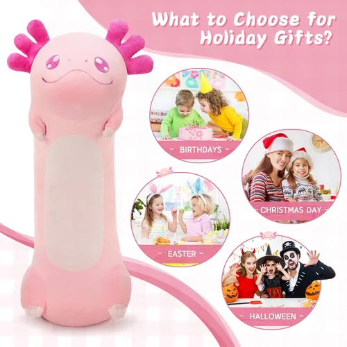 Miniatura 6 de Tezituor Almohada corporal larga de ajolote de felpa, 39.5 pulgadas, animal de peluche de ajolote rosa gigante, almohada suave para abrazar