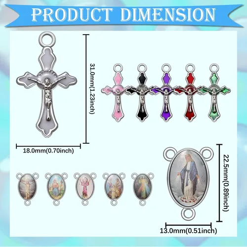 Miniatura 2 de 60 piezas/30 juegos de suministros para kits de fabricación de rosario, religion, cruz y medalla central, dijes de aleación, imagen de Jesús