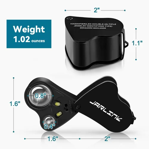 Miniatura 7 de Jarlink 30X 60X Lupa de ojo iluminada para joyeros, lupa plegable para joyería con luz LED brillante para gemas, joyas, monedas, sellos, etc Negro