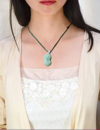 Miniatura 3 de Dahlia Fortune Pixiu - Collar de jade de grado real, certificado Birmania Jadeíta Pi Yao, cordón ajustable, Jade