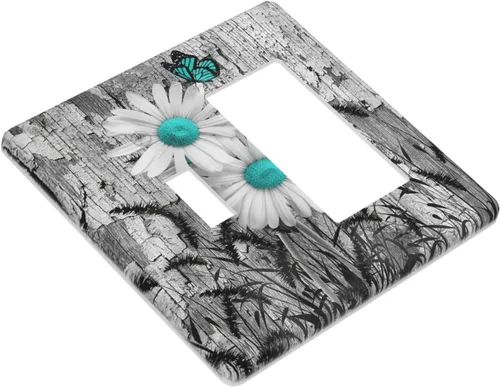 Miniatura 300 de Cubiertas de placa de pared de 3 gang con interruptor de luz de triple palanca, en negro y dorado con esplendor de oro rosa, estampado floral