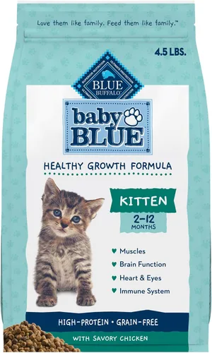 Blue Buffalo Baby Blue - Alimento seco natural sin granos para gatitos, fórmula de crecimiento saludable con DHA, receta de pollo salado con alto
