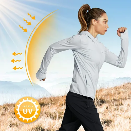 Miniatura 2 de Libin sudadera con capucha para mujer, con cremallera completa, UPF 50+, capucha con protección solar, de manga larga, para senderismo