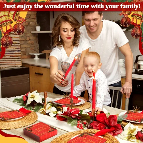 Miniatura 5 de 200 servilletas de papel de cóctel de Navidad, color rojo y dorado, desechables, servilletas de papel para bebidas navideñas para fiestas de postres