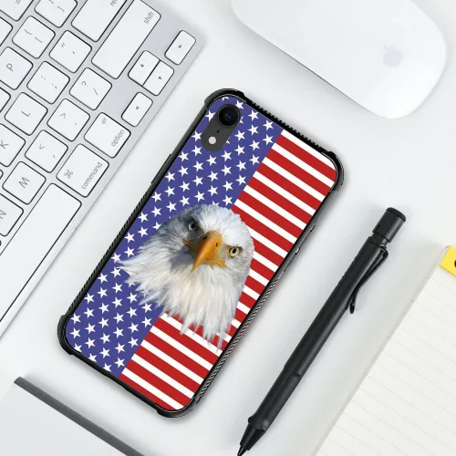 Miniatura 5 de DJSOK Funda compatible con iPhone XR, H American Eagle Flag con cuatro esquinas, protección a prueba de golpes, TPU suave y patrón de policarbonato
