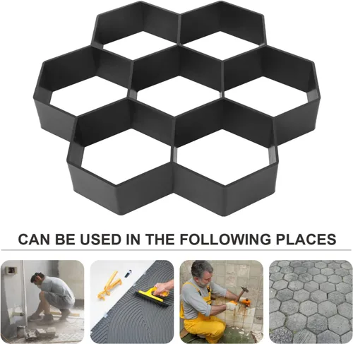 Miniatura 4 de Vaguelly Herramientas de hormigón, 2 piezas, moldes de formas de hormigón, pavimentadora de hexágonos, reutilizable, bricolaje, pasarela, pavimento