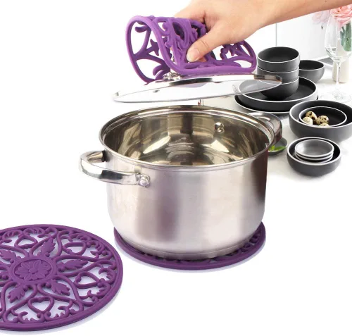 Miniatura 7 de ME.FAN Salamanteles para Platos/Ollas/Sartenes, 3 Piezas de Almohadillas de Silicona, Almohadillas Calientes Flexibles/Durables/Antideslizantes