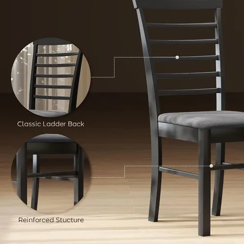 Miniatura 5 de HOMCOM Juego de 2 sillas de comedor de madera, sillas de cocina tapizadas de granja con marco de madera de goma para sala de estar, comedor, negro