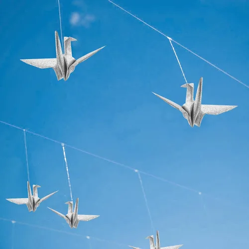 Miniatura 6 de WANDIC 50 grúas de papel de origami, hechas a mano, plegadas a mano, grúa de papel de origami, guirnalda de cuerda para decoración del hogar, fiesta