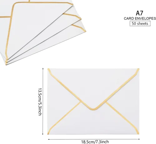 Miniatura 3 de 50 sobres blancos de 5 x 7 pulgadas, sobres de invitación tamaño A7, sobres para tarjetas de correo con solapa en V, sobres de sellado rápido