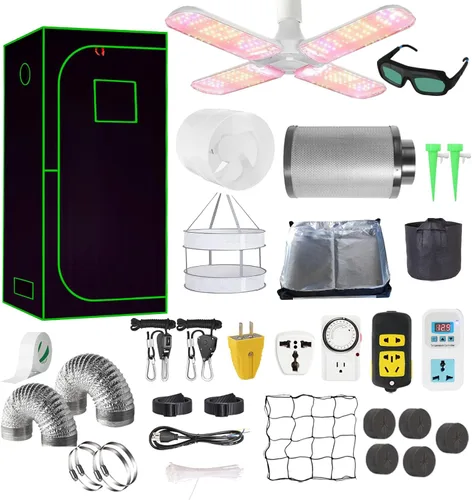 Kit completo de tienda de cultivo de 4 x 4 pulgadas de Mylar de alta reflectancia para interiores de 48 x 48 x 80 pulgadas + luz LED para cultivo