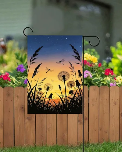 Miniatura 4 de Bandera de verano y primavera, diseño de libélula, puesta de sol nocturno, sobre el pantano, jardín, patio, 12 x 18 pulgadas, banderas decorativas